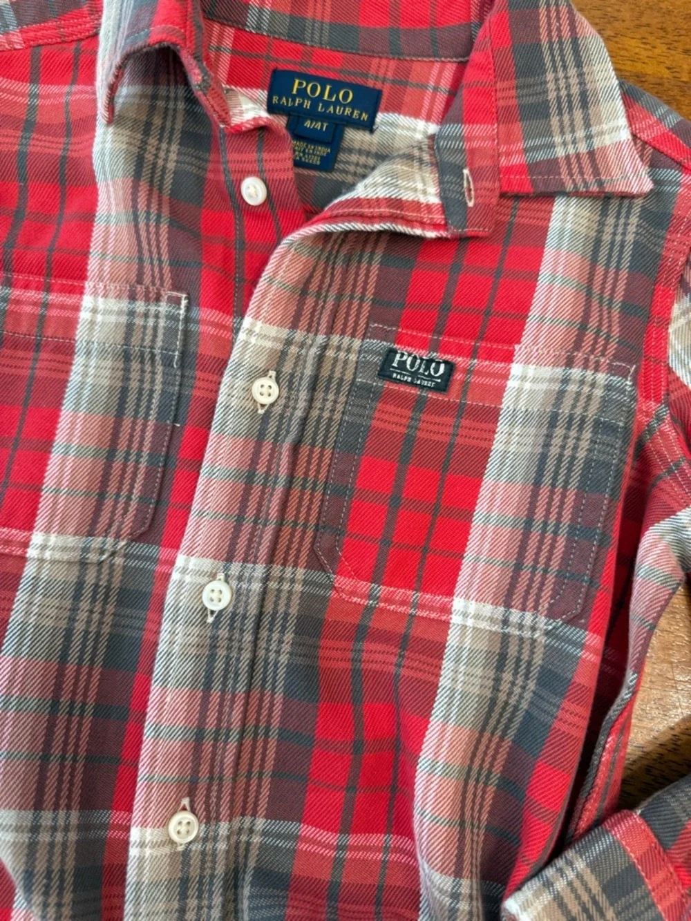 NWT Polo Ralph Lauren Red and Gray Plaid Button-Down Shirt for Kids size 4/4T
